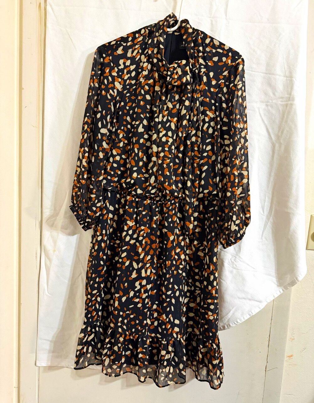 Clover and Sloane Black Animal Print Fit & Flare High Neck Sheer Dress 16